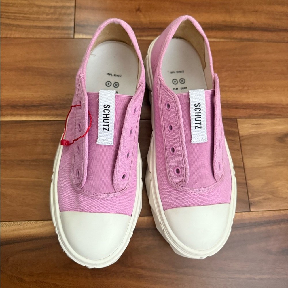 Schutz Pink Slip On Canvas Sneakers Size USA 7/8 - Picture 2 of 7